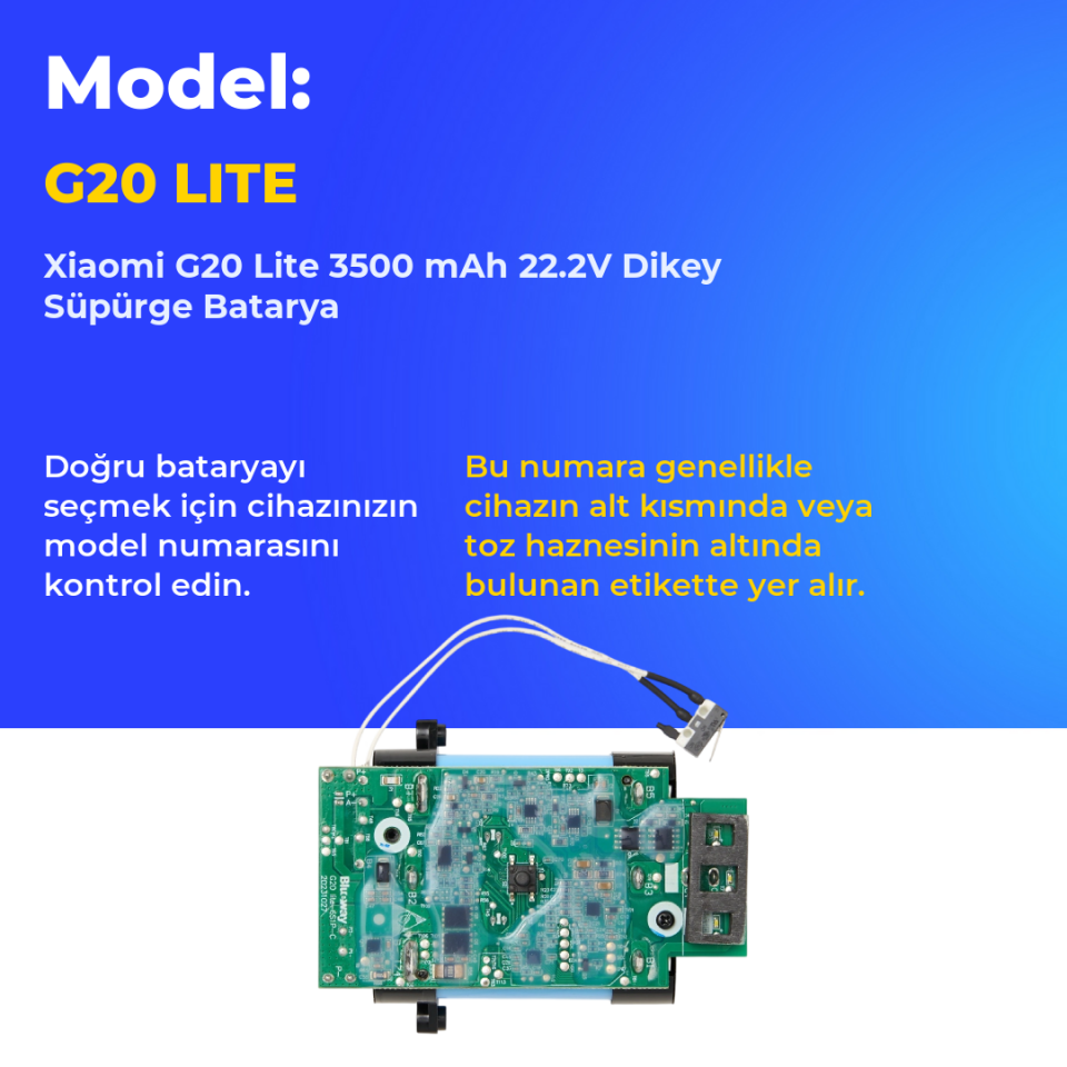 Xiaomi G20 Lite 3500 mAh 22.2V Dikey Süpürge Batarya