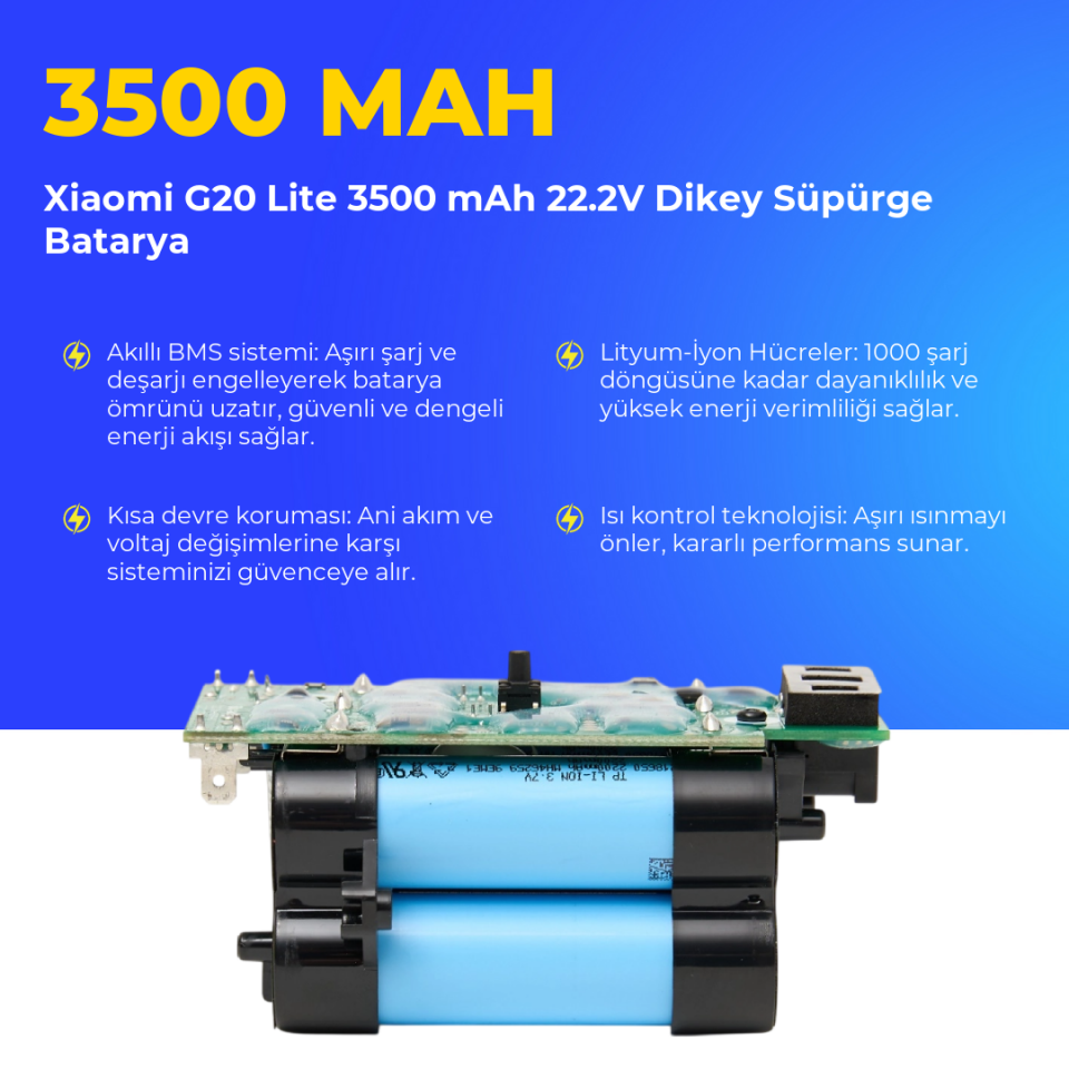 Xiaomi G20 Lite 3500 mAh 22.2V Dikey Süpürge Batarya