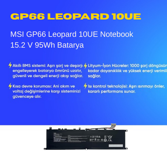 MSI GP66 Leopard 10UE Notebook 15.2 V 95Wh Batarya – Orjinal Uyumlu, Yüksek Performanslı