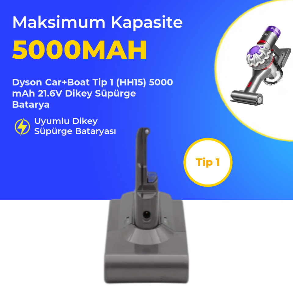 Dyson Car+Boat Tip 1 (HH15) 5000 mAh 21.6V Dikey Süpürge Batarya
