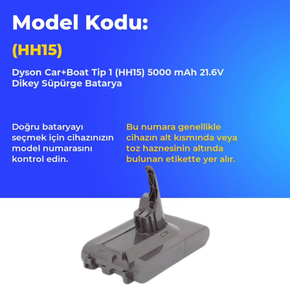 Dyson Car+Boat Tip 1 (HH15) 5000 mAh 21.6V Dikey Süpürge Batarya