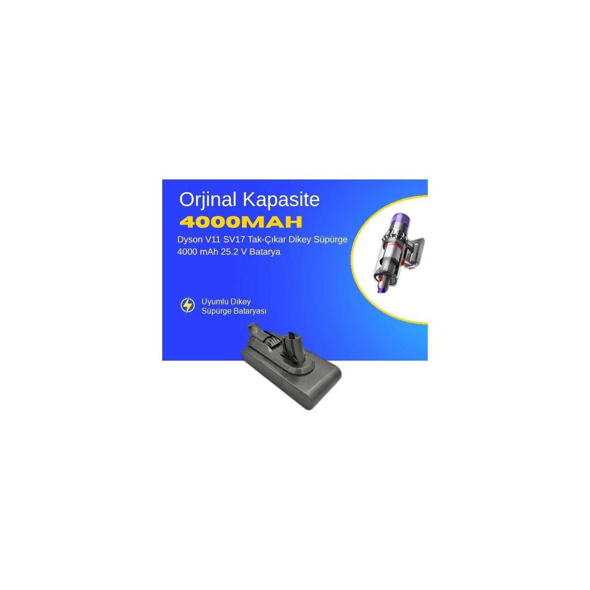 Dyson V11 SV17 Tak-Çıkar Dikey Süpürge 4000 Mah 25.2 V Batarya – Orjinal Uyumlu Uzun Ömürlü, Yüksek Performans Pil