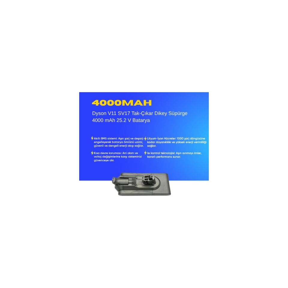 Dyson V11 SV17 Tak-Çıkar Dikey Süpürge 4000 Mah 25.2 V Batarya – Orjinal Uyumlu Uzun Ömürlü, Yüksek Performans Pil