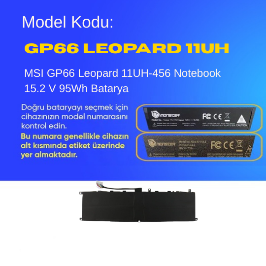 MSI GP66 Leopard 11UH-456 Notebook 15.2 V 95Wh Batarya – Orjinal Uyumlu, Yüksek Performanslı