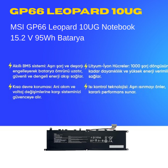 MSI GP66 Leopard 10UG Notebook 15.2 V 95Wh Batarya – Orjinal Uyumlu, Yüksek Performanslı