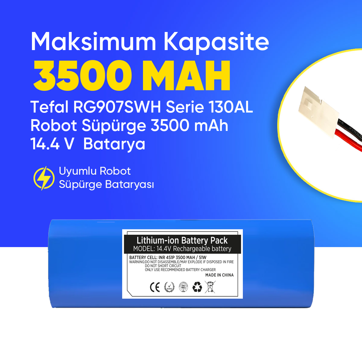 Tefal RG907SWH Serie 130AL Robot Süpürge 3500 mAh 14.4 V  Batarya – Orjinal Uyumlu Uzun Ömürlü, Yüksek Performans Pil
