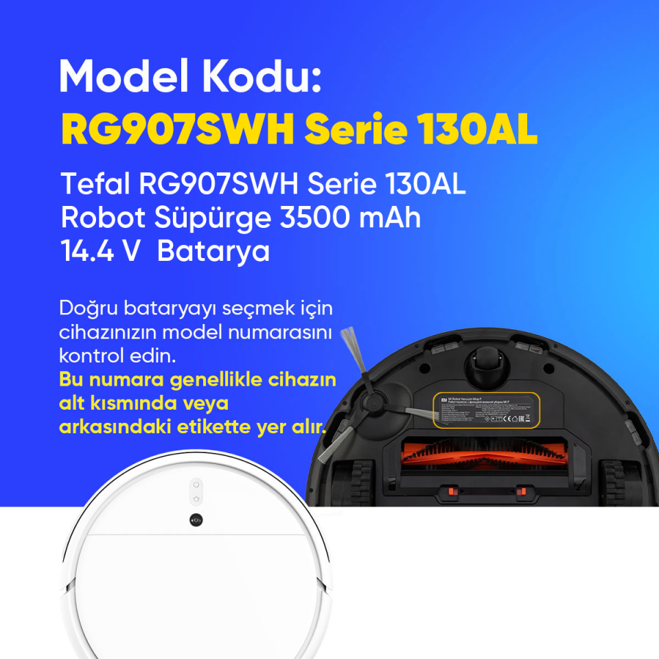Tefal RG907SWH Serie 130AL Robot Süpürge 3500 mAh 14.4 V  Batarya – Orjinal Uyumlu Uzun Ömürlü, Yüksek Performans Pil