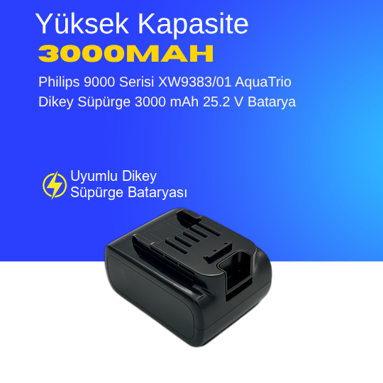 Philips 8000 Serisi XC8055/01 AquaTrio Dikey Süpürge 3000 mAh 25.2 V  Batarya – Orjinal Uyumlu Uzun Ömürlü, Yüksek Performans Pil