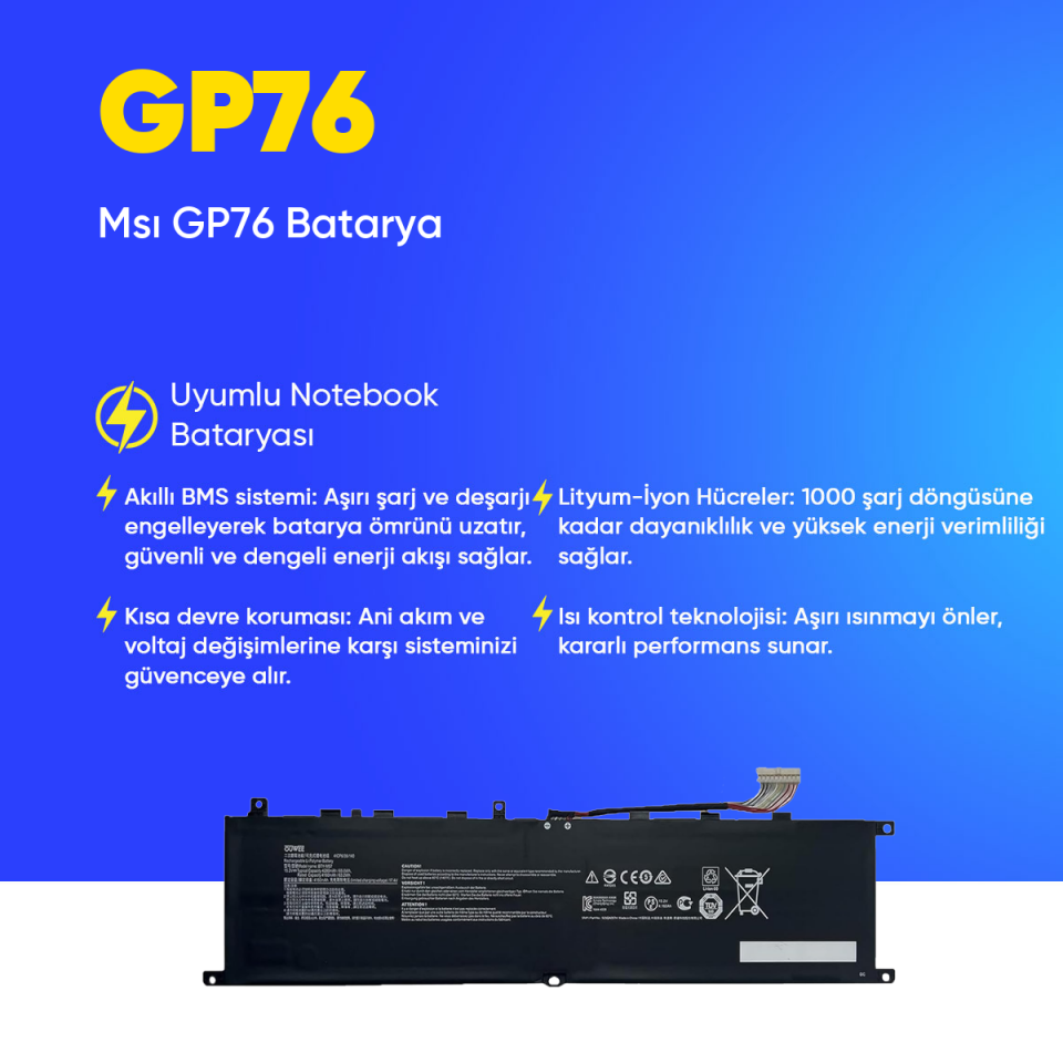 Msı GP76 Batarya Pil – Yüksek Performanslı, Uzun Ömürlü, Orijinal Uyumlu Güç Kaynağı