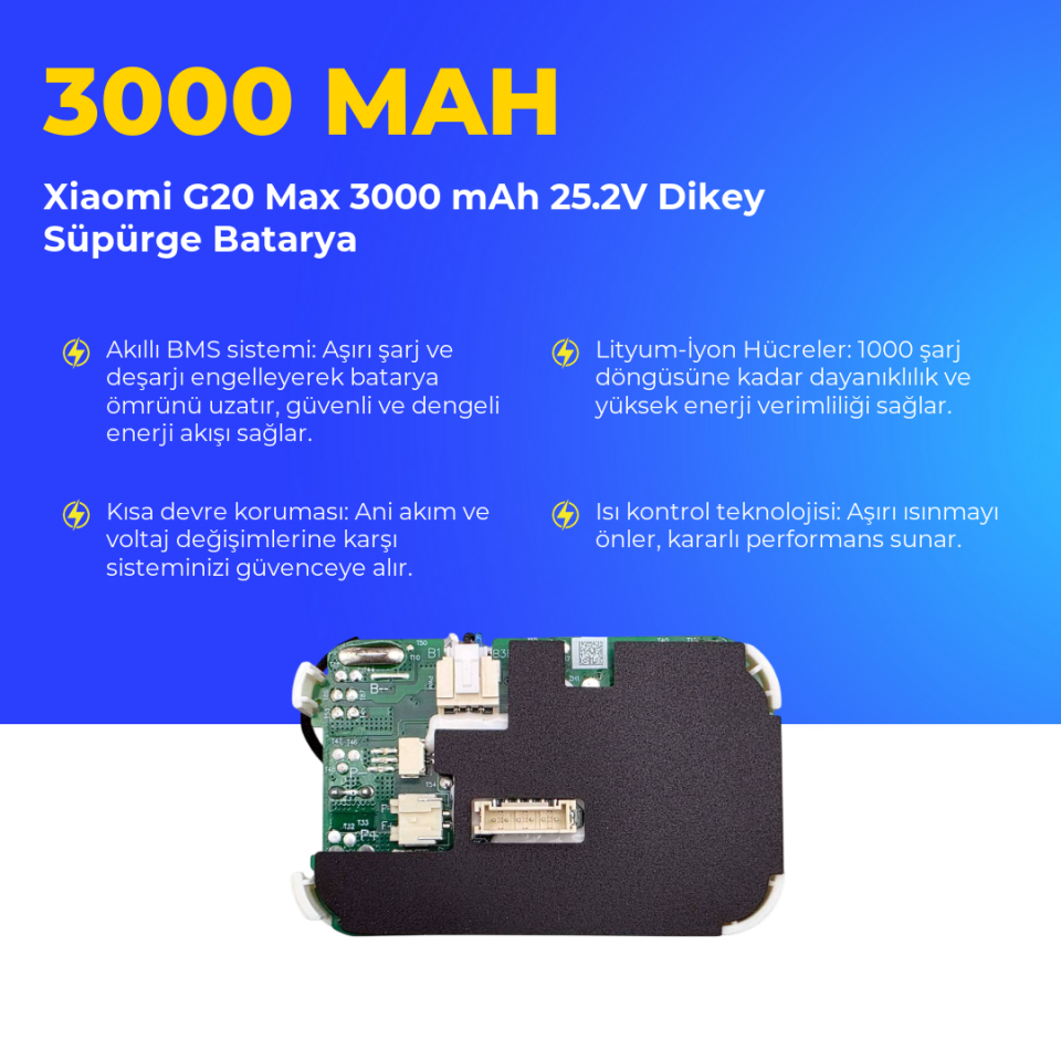 Xiaomi G20 Max 3000 mAh 25.2V Dikey Süpürge Batarya