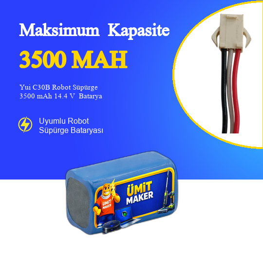 Yui C30B Robot Süpürge 3500 mAh 14.4 V  Batarya – Orjinal Uyumlu Uzun Ömürlü, Yüksek Performans Pil