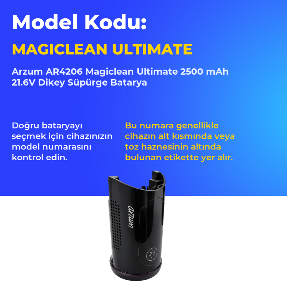 Arzum AR4206 Magiclean Ultimate 2500 mAh 21.6V Dikey Süpürge Batarya