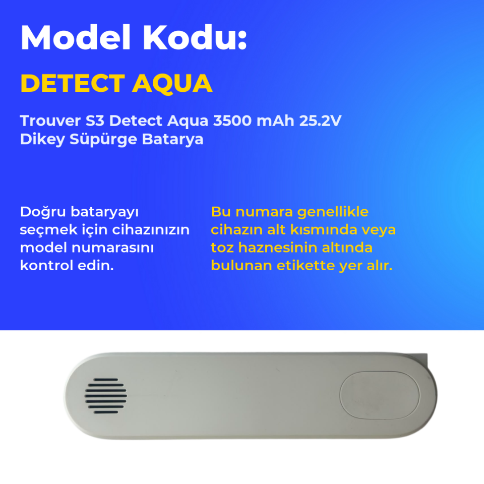 Trouver S3 Detect Aqua 3500 mAh 25.2V Dikey Süpürge Batarya