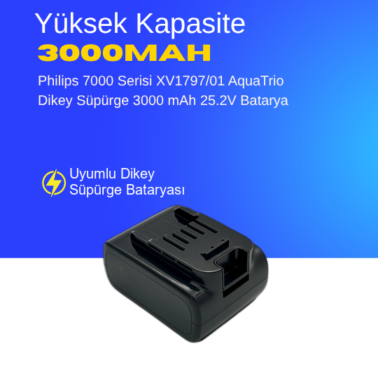 Philips 7000 Serisi XV1797/01 AquaTrio Dikey Süpürge 3000 mAh 25.2V  Batarya – Orjinal Uyumlu Uzun Ömürlü, Yüksek Performans Pil