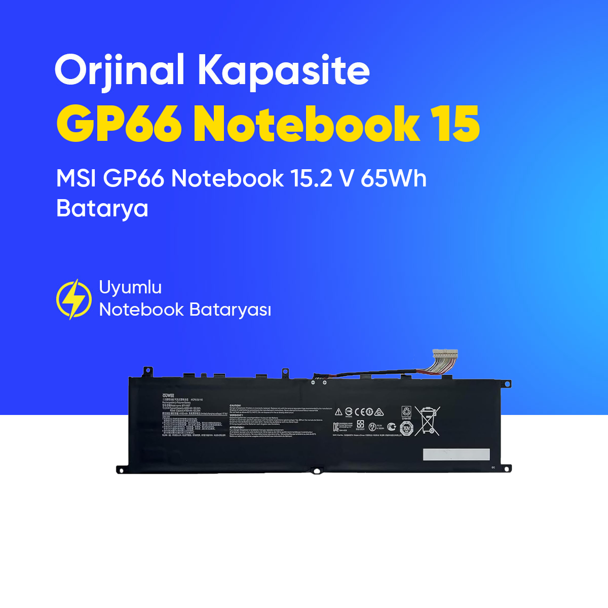 MSI GP66 Notebook 15.2 V 65Wh Batarya – Orjinal Uyumlu, Yüksek Performanslı