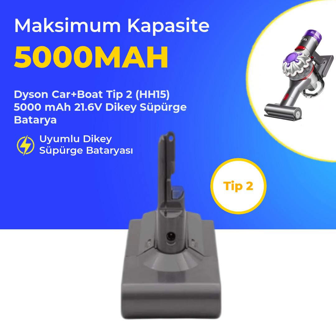 Dyson Car+Boat Tip 2 (HH15) 5000 mAh 21.6V Dikey Süpürge Batarya