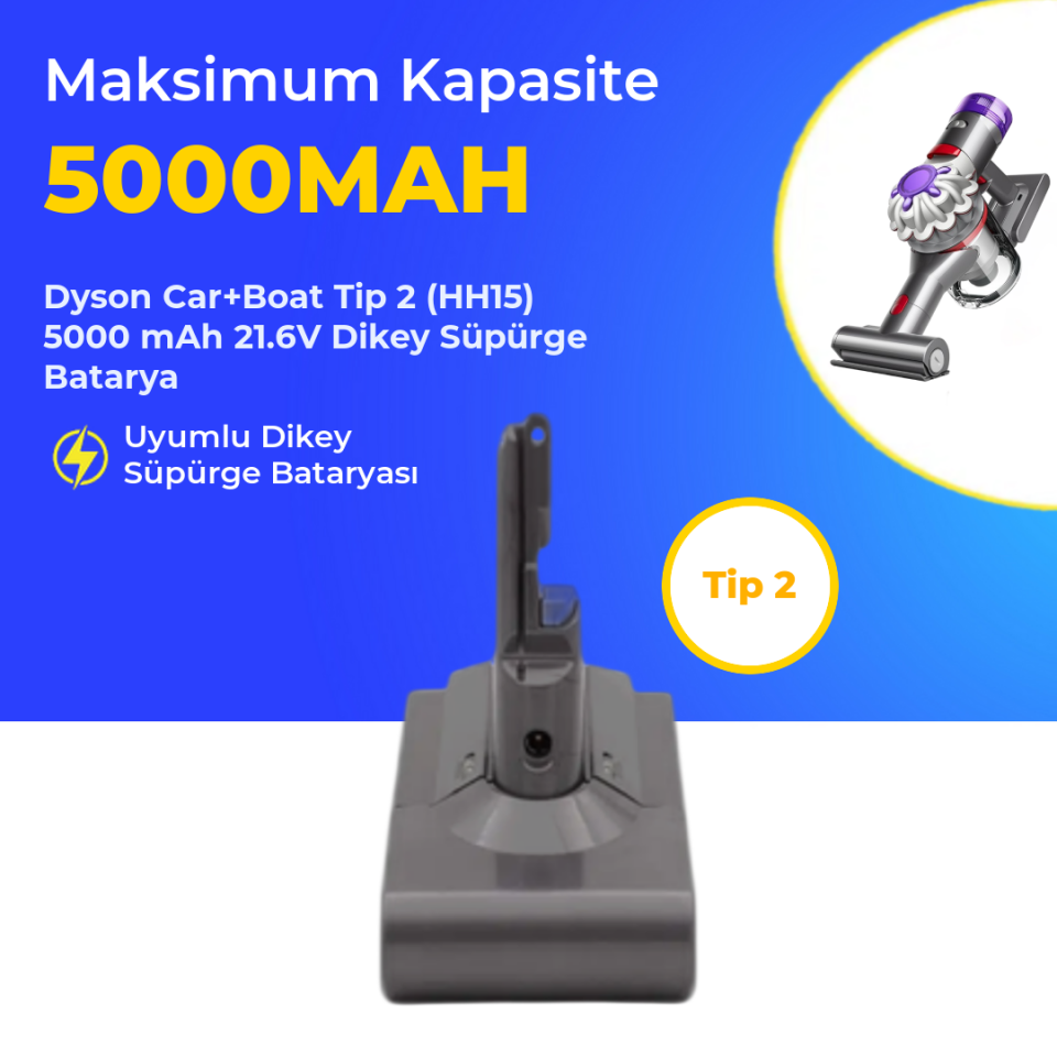 Dyson Car+Boat Tip 2 (HH15) 5000 mAh 21.6V Dikey Süpürge Batarya