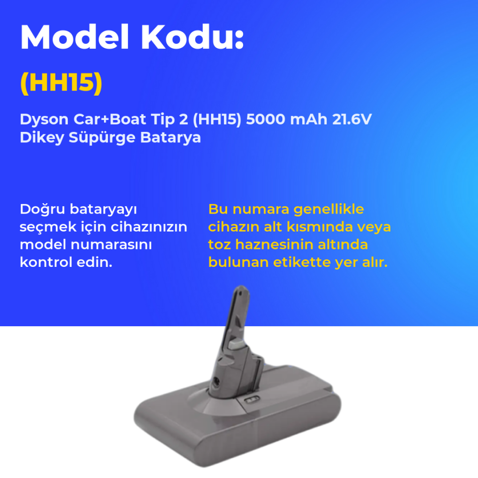 Dyson Car+Boat Tip 2 (HH15) 5000 mAh 21.6V Dikey Süpürge Batarya