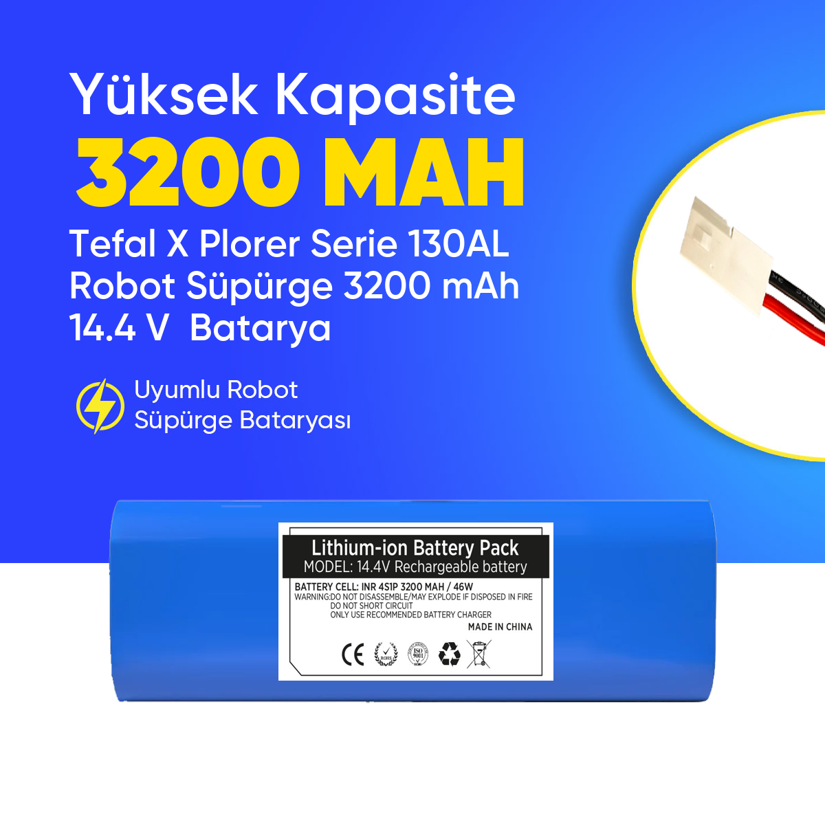 Tefal X Plorer Serie 130AL Robot Süpürge 3200 mAh 14.4 V  Batarya – Orjinal Uyumlu Uzun Ömürlü, Yüksek Performans Pil