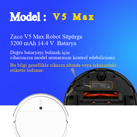 Zaco V5 Max Robot Süpürge 3200 mAh 14.4 V  Batarya – Orjinal Uyumlu Uzun Ömürlü, Yüksek Performans Pil