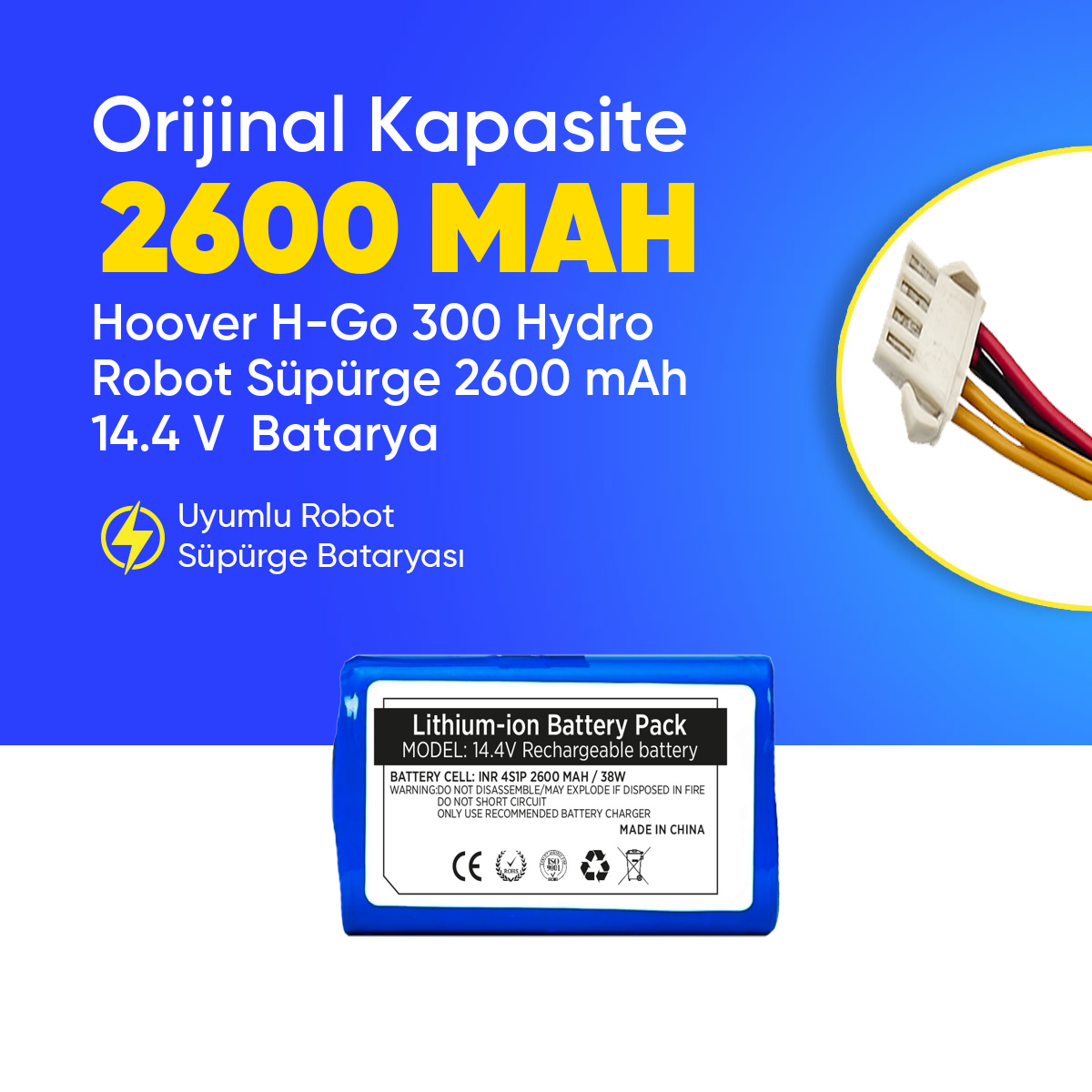 Hoover H-Go 300 Hydro Robot Süpürge 2600 mAh 14.4 V  Batarya – Orjinal Uyumlu Uzun Ömürlü, Yüksek Performans Pil