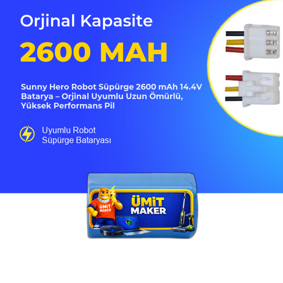 Sunny Hero Robot Süpürge 2600 mAh 14.4V Batarya – Orjinal Uyumlu Uzun Ömürlü, Yüksek Performans Pil