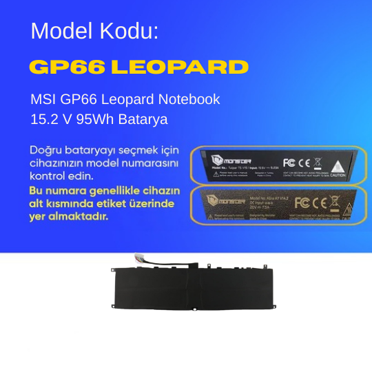 MSI GP66 Leopard Notebook 15.2 V 95Wh Batarya – Orjinal Uyumlu, Yüksek Performanslı