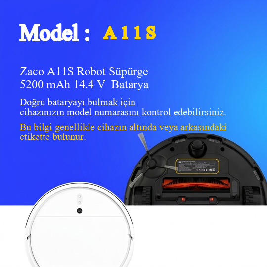Zaco A11S Robot Süpürge 5200 mAh 14.4 V  Batarya – Orjinal Uyumlu Uzun Ömürlü, Yüksek Performans Pil