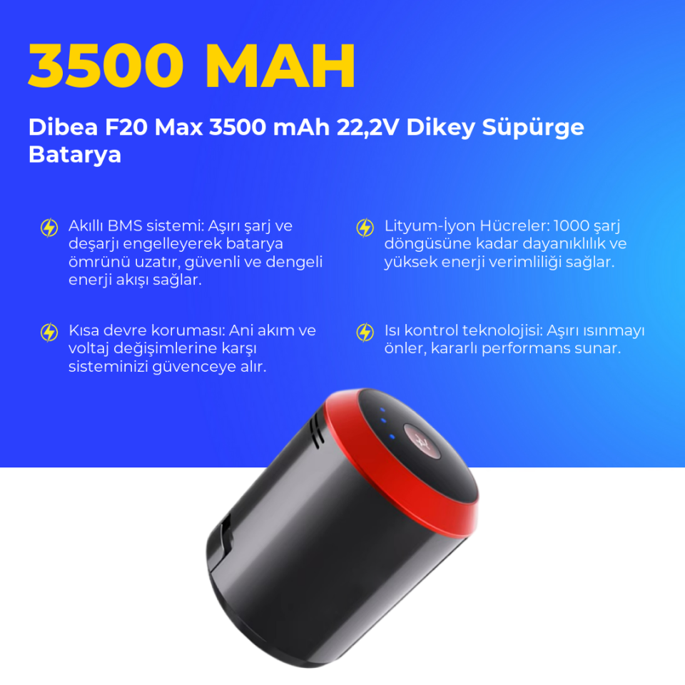Dibea F20 Max 3500 mAh 22,2V Dikey Süpürge Batarya