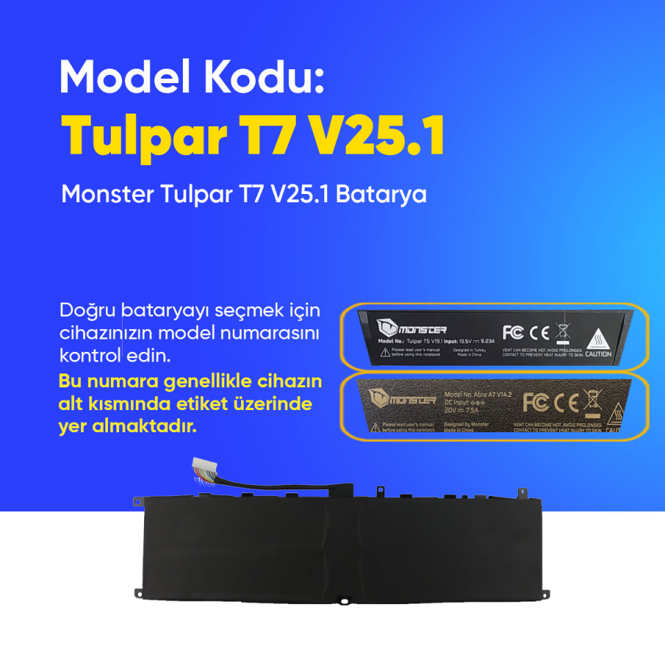 Monster Tulpar T7 V25.1 Batarya Pil – Yüksek Performanslı, Uzun Ömürlü, Orijinal Uyumlu Güç Kaynağı