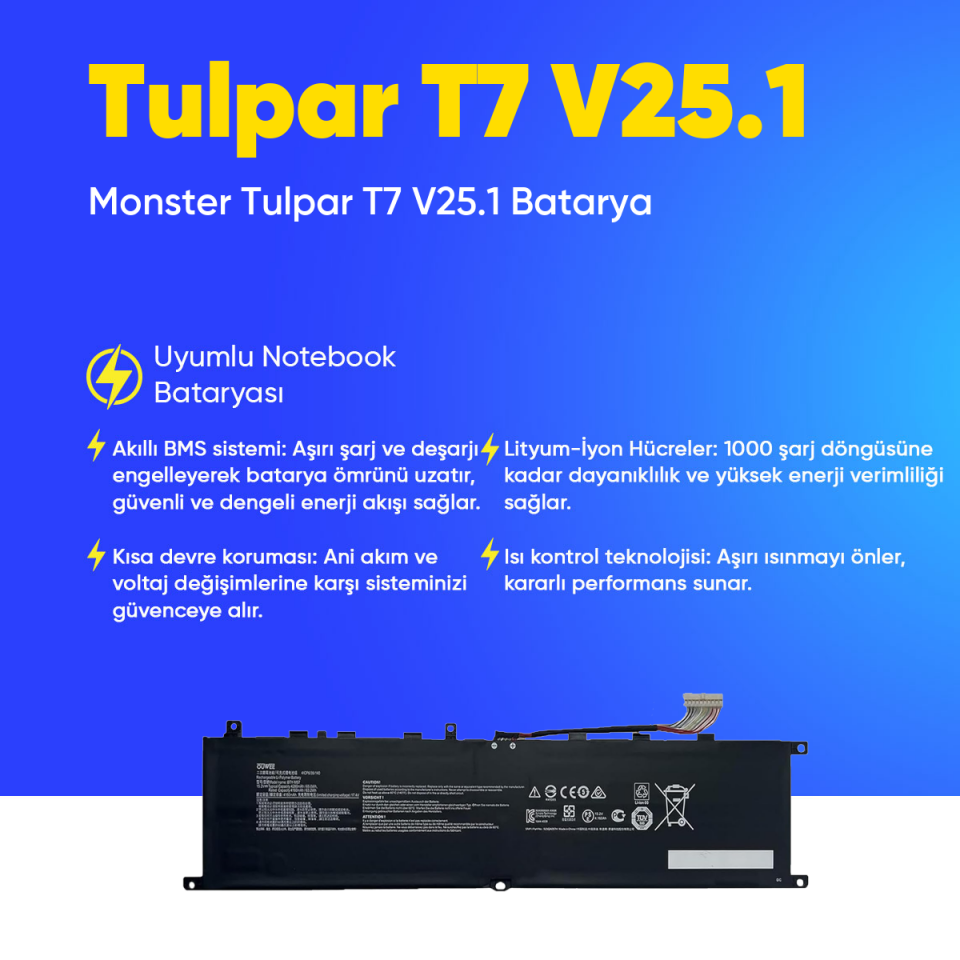 Monster Tulpar T7 V25.1 Batarya Pil – Yüksek Performanslı, Uzun Ömürlü, Orijinal Uyumlu Güç Kaynağı