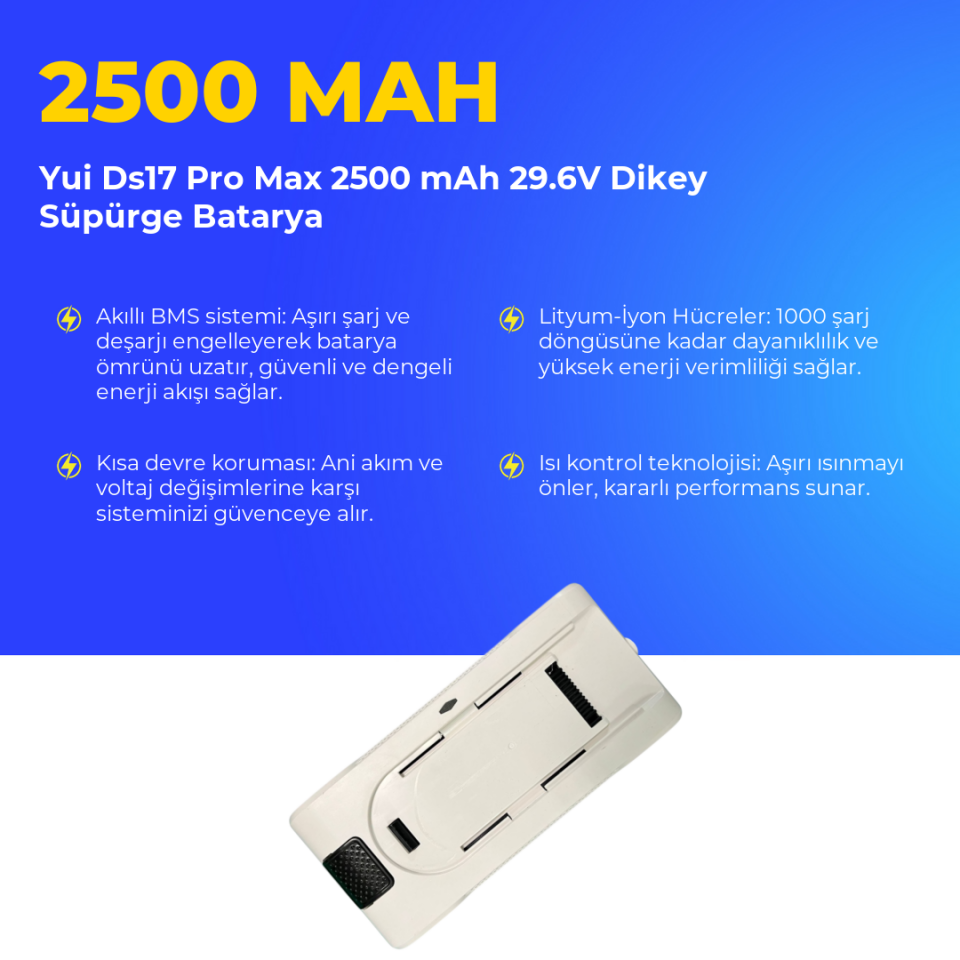 Yui Ds17 Pro Max 2500 mAh 29.6V Dikey Süpürge Batarya