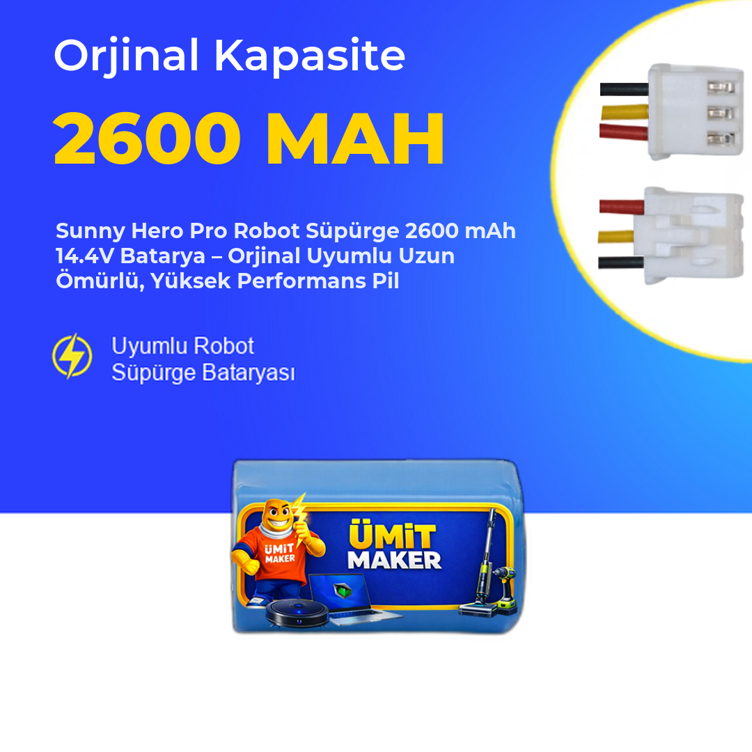 Sunny Hero Power Plus Robot Süpürge 2600 mAh 14.4 V  Batarya – Orjinal Uyumlu Uzun Ömürlü, Yüksek Performans Pil