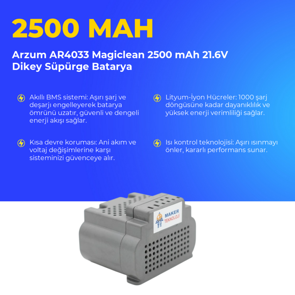 Arzum AR4033 Magiclean 2500 mAh 21.6V Dikey Süpürge Batarya