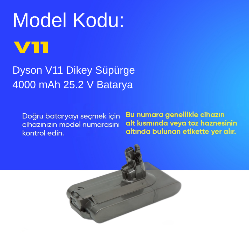 Dyson V11 Dikey Süpürge 4000 mAh 25.2 V  Batarya – Orjinal Uyumlu Uzun Ömürlü, Yüksek Performans Pil