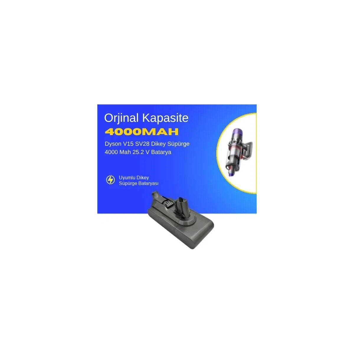 Dyson V15 SV28 Dikey Süpürge 4000 Mah 25.2 V Batarya – Orjinal Uyumlu Uzun Ömürlü, Yüksek Performans Pil