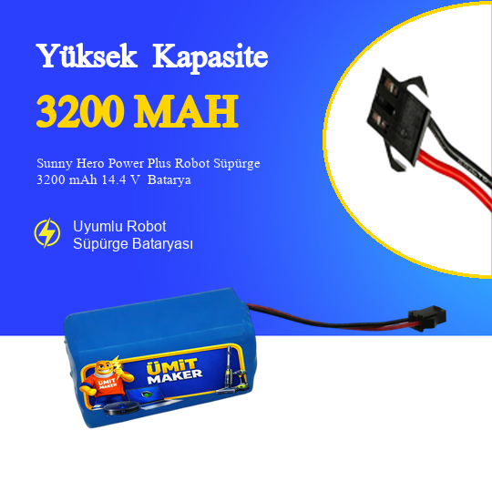 Sunny Hero Power Plus Robot Süpürge 3200 mAh 14.4 V  Batarya – Orjinal Uyumlu Uzun Ömürlü, Yüksek Performans Pil