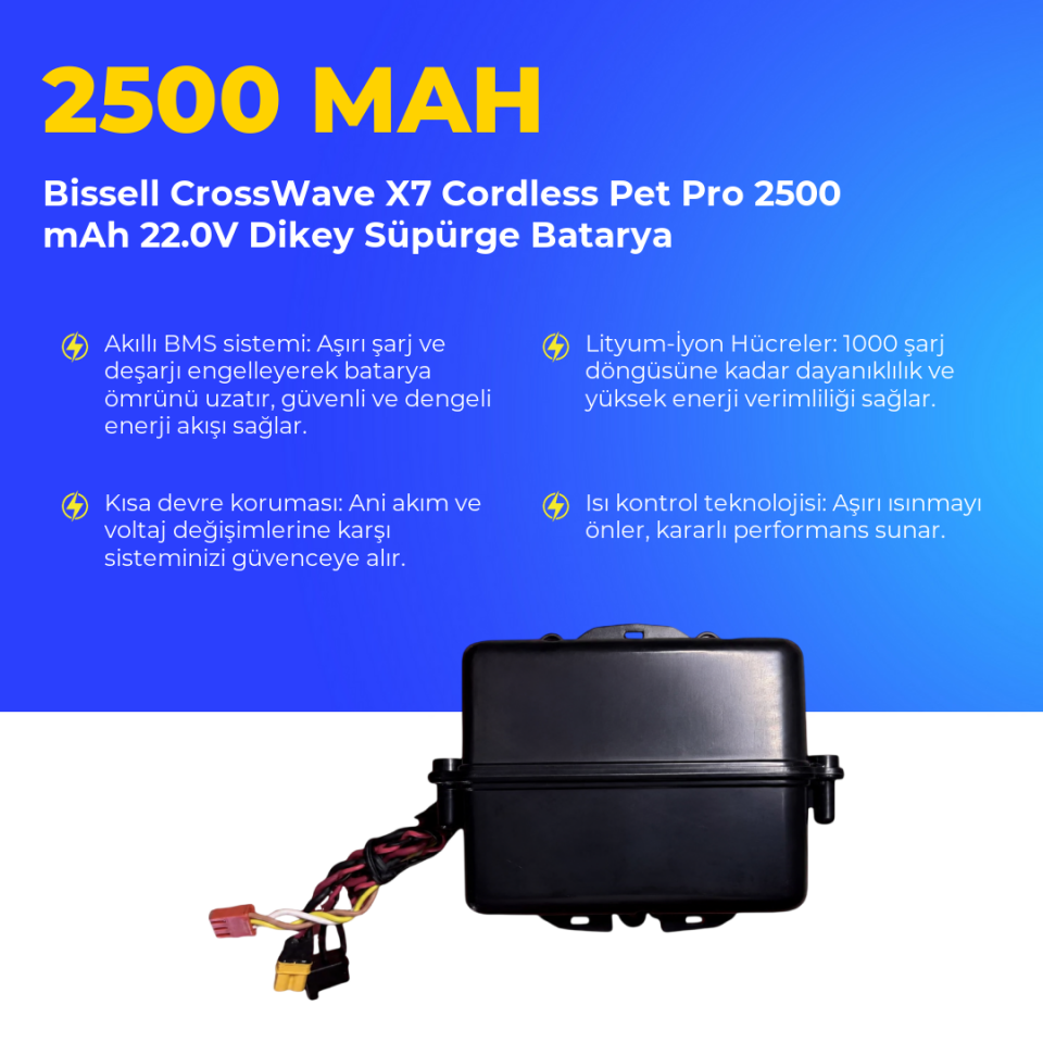 Bissell CrossWave X7 Cordless Pet Pro 2500 mAh 22.0V Dikey Süpürge Batarya