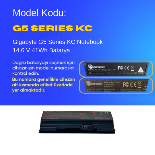 Gigabyte G5 Series KC Notebook 14.6 V 41Wh Batarya – Orjinal Uyumlu, Yüksek Performanslı