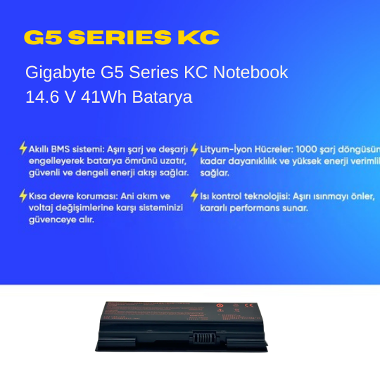 Gigabyte G5 Series KC Notebook 14.6 V 41Wh Batarya – Orjinal Uyumlu, Yüksek Performanslı