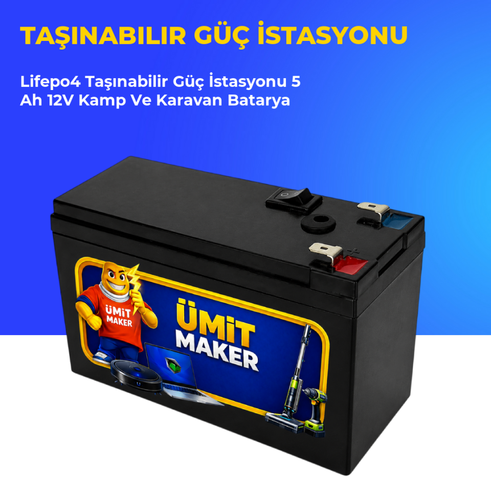 Lifepo4 Taşınabilir Güç İstasyonu 5 Ah 12V Kamp Ve Karavan Batarya