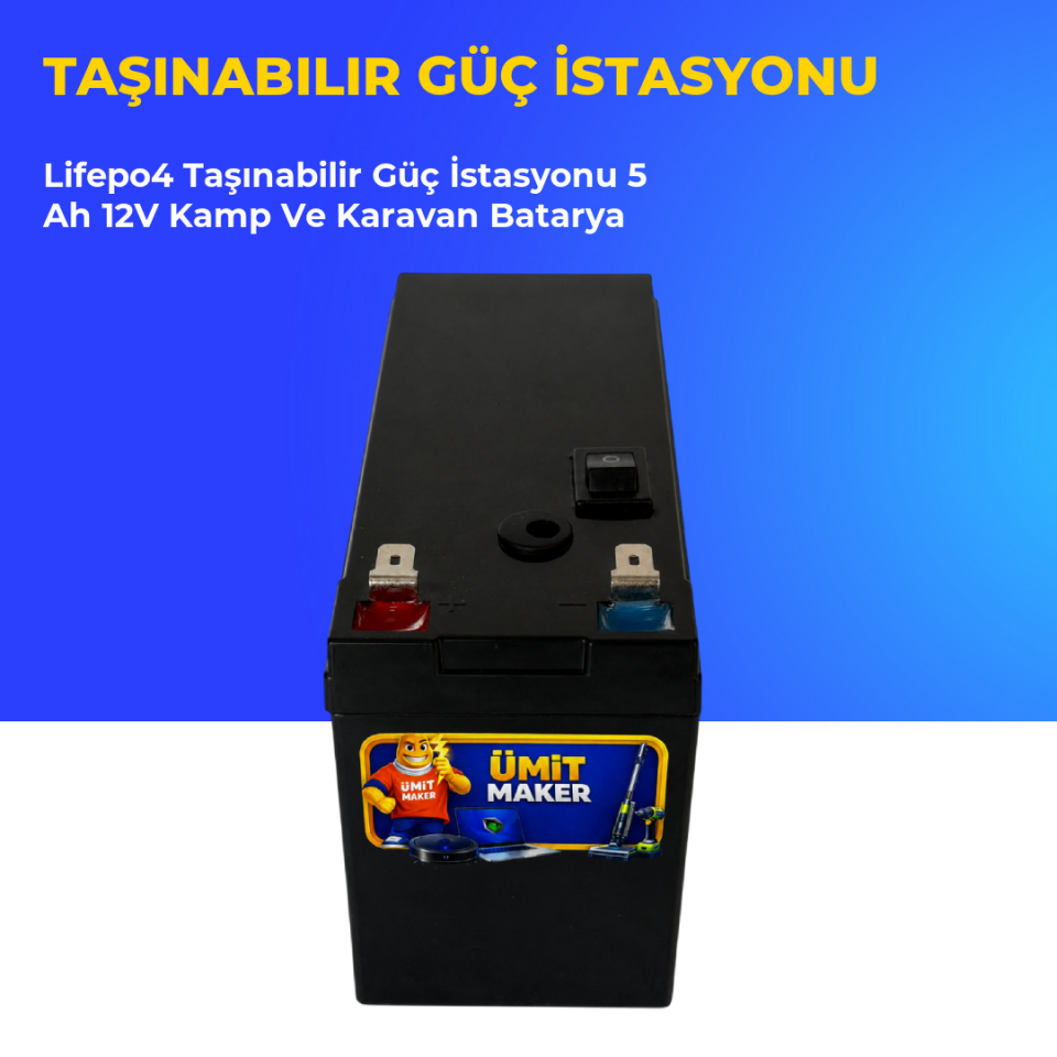 Lifepo4 Taşınabilir Güç İstasyonu 5 Ah 12V Kamp Ve Karavan Batarya