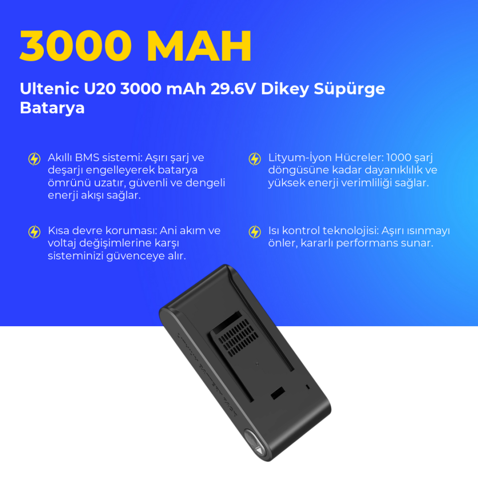 Ultenic U20 3000 mAh 29.6V Dikey Süpürge Batarya