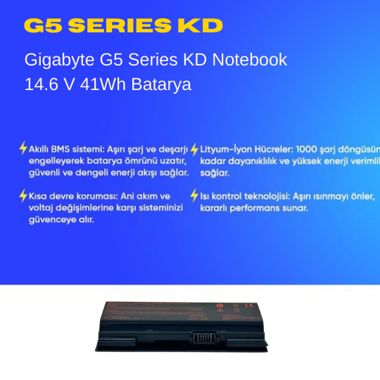 Gigabyte G5 Series KD Notebook 14.6 V 41Wh Batarya – Orjinal Uyumlu, Yüksek Performanslı