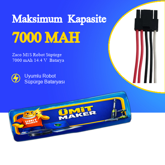 Zaco M1S Robot Süpürge 7000 mAh 14.4 V  Batarya – Orjinal Uyumlu Uzun Ömürlü, Yüksek Performans Pil