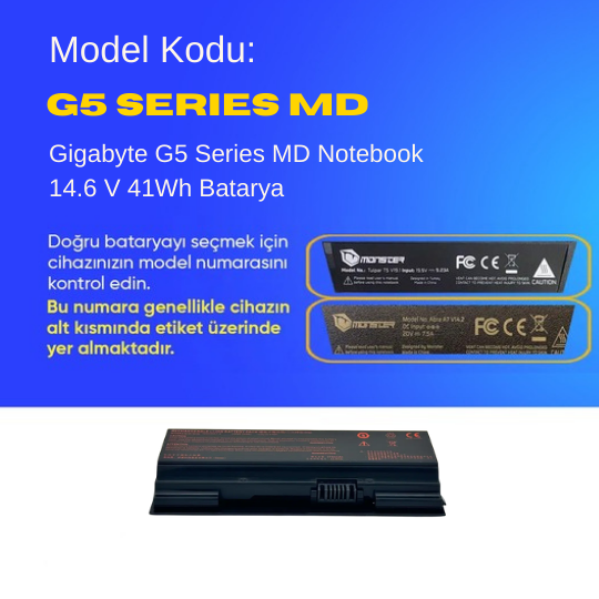 Gigabyte G5 Series MD Notebook 14.6 V 41Wh Batarya – Orjinal Uyumlu, Yüksek Performanslı