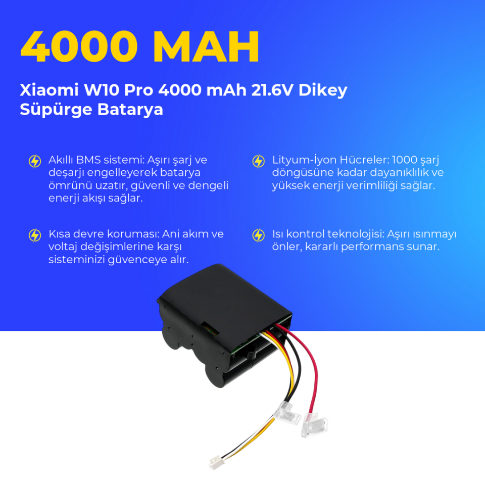 Xiaomi W10 Pro 4000 mAh 21.6V Dikey Süpürge Batarya