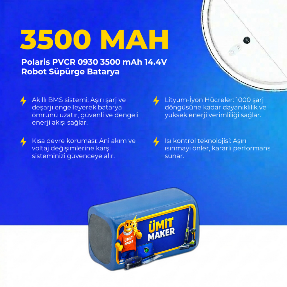 Polaris PVCR 0930 3500 mAh 14.4V Robot Süpürge Batarya