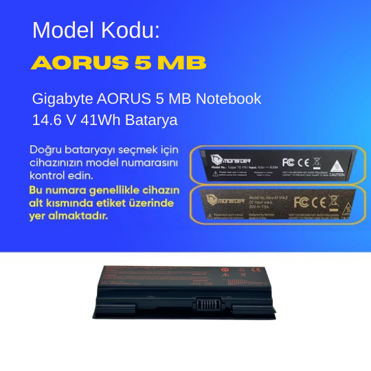 Gigabyte AORUS 5 MB Notebook 14.6 V 41Wh Batarya – Orjinal Uyumlu, Yüksek Performanslı