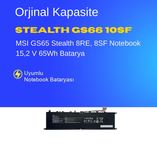 MSI Stealth GS75 10SGS-064 Notebook 15,2 V 65Wh Batarya – Orjinal Uyumlu, Yüksek Performanslı